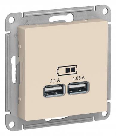 Розетка ATLASDESIGN USB 5В 1 порт x 2,1 А 2 порта х 1,05 А бежевый