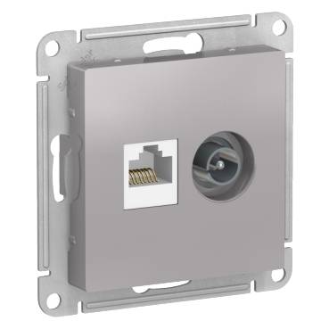 Розетка двойная TV+RJ45, кат 5е,  АЛЮМИНИЙ ATLASDESIGN